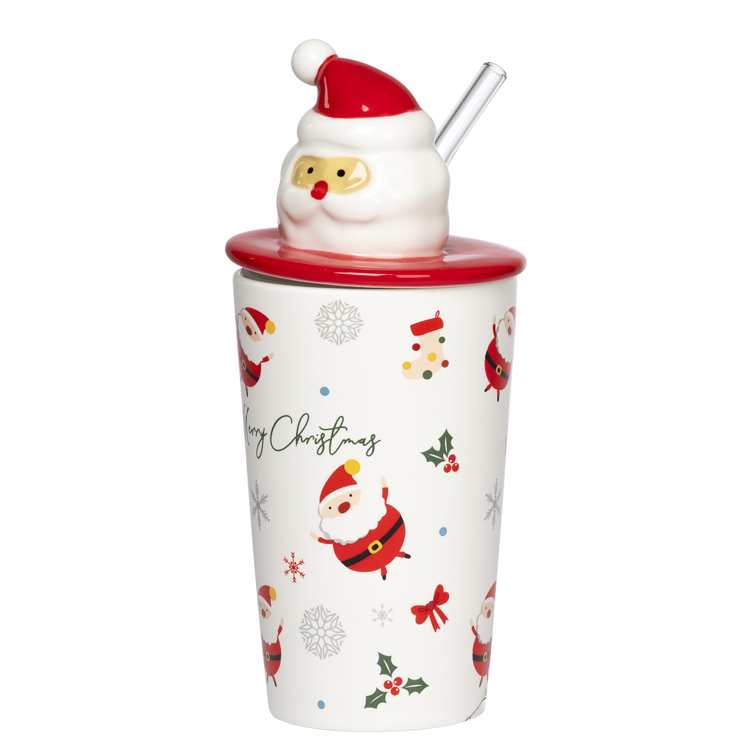 VESTIAMO CASA GRAN NATALE - Tazza Natalizia in porcellana con Tappo e cannuccia 40 cl